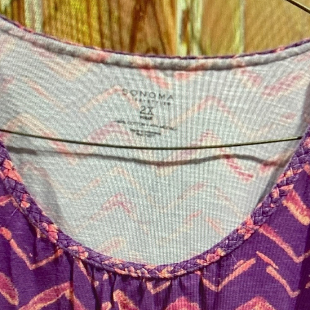 Sonoma Purple and Pink Chevron Scoop Neck Short Sleeve Top - Picture 4 of 5
